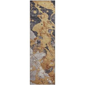 Mayfield Premium Machine Washable Abstract AMF1909 Gold 2 ft. 3 in. x 7 ft. 6 in. Runner Rug