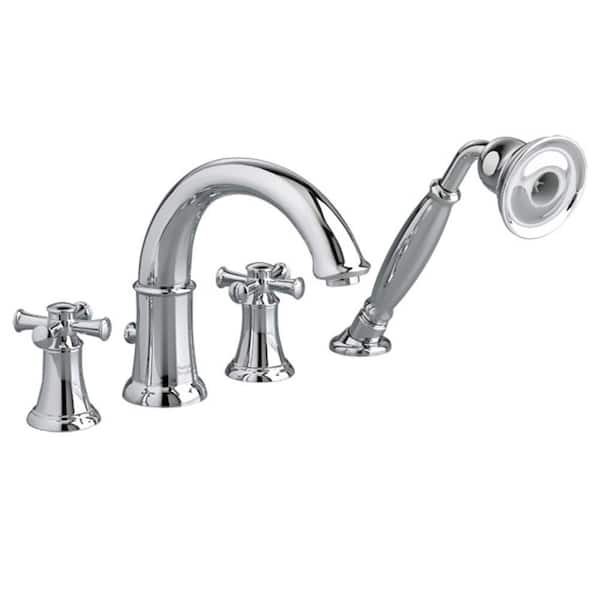 American Standard Portsmouth Cross 2-Handle Deck-Mount Roman Tub Faucet with Handshower in Polished Chrome