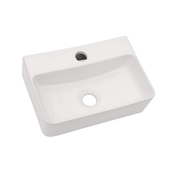 Tatahance 4.2 in Wall-Mounted Rectangular Bathroom Sink in White Ceramic