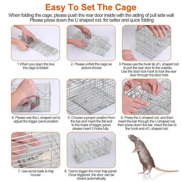 Unbranded - Foldable Indoor/Outdoor Rat Cage Trap Humane Live Rodent Galvanized Iron Control Bait Catch with Detachable L-Shaped Rod
