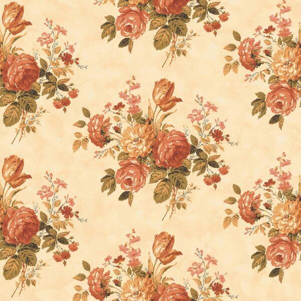 The Wallpaper Company 56 sq. ft. Orange Cottage Rose Wallpaper