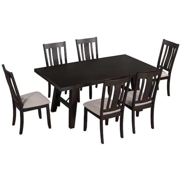 LUCKY ONE Joy 72in. L 7-Piece Rectangular Espresso Wood Top Bar Table Set Dining Room Set (Seats-6)