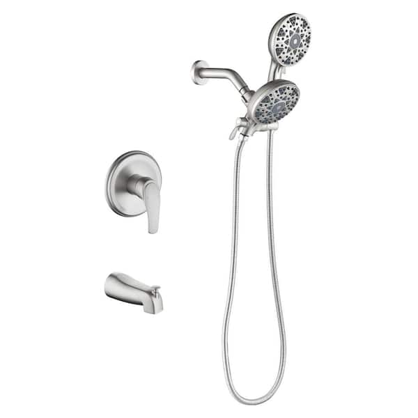 FORCLOVER Single Handle 6-Spray Tub and Shower Faucet 2.5 GPM with Dual Shower Head in. Brushed Nickel Valve Included