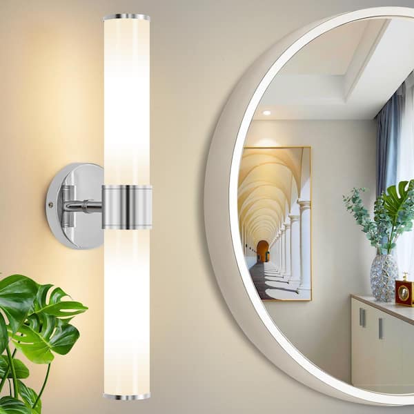 Deyidn 20 in. 2-Light Chrome Vanity Lights Fixtures with Opal Glass Shape Wall Mount Lamp for Bathroom, Living Room
