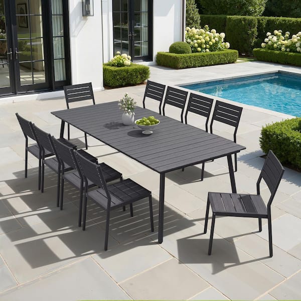 Pellebant 11-Piece 94.5 in. Rust-free Aluminum Wood-Like Patio