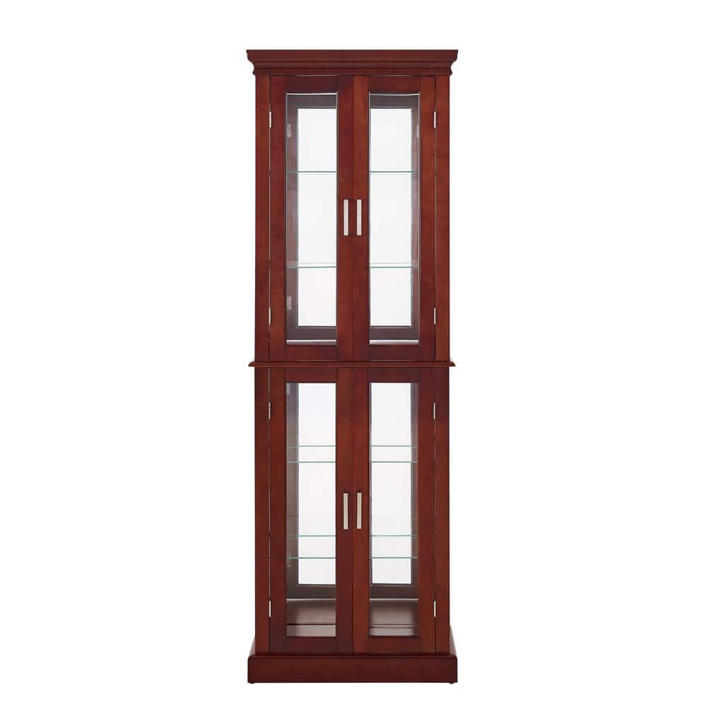 24 in. W x 11.8 in. D x 70 in. H Walnut Brown Glass Doors Linen Cabinet Cur