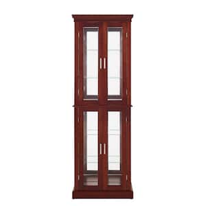 24 in. W x 11.8 in. D x 70 in. H Walnut Brown Glass Doors Linen Cabinet Curio Display Cabinet with Adjustable Shelves