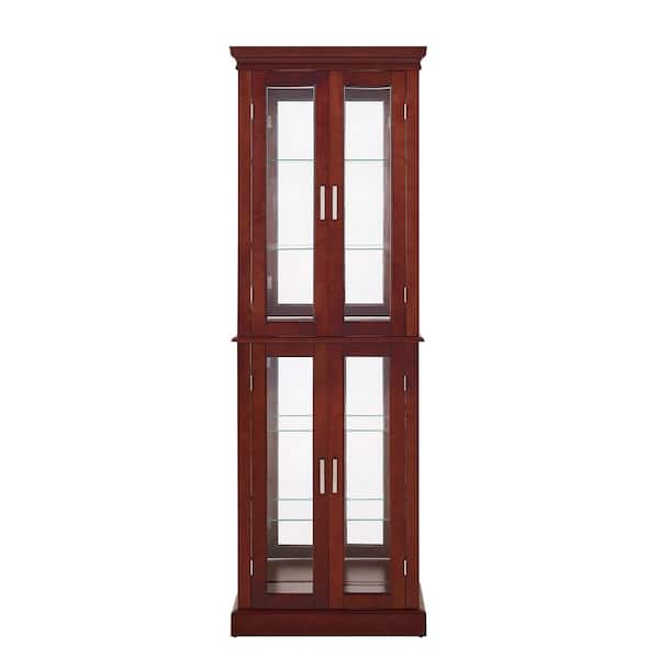 Unbranded 24 in. W x 11.8 in. D x 70 in. H Walnut Brown Glass Doors Linen Cabinet Curio Display Cabinet with Adjustable Shelves