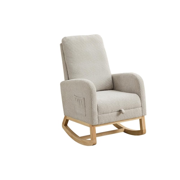 Runesay 25.4 in. W Brown Metal Outdoor Rocking Chair with Light Gray Cushions and High Backrest