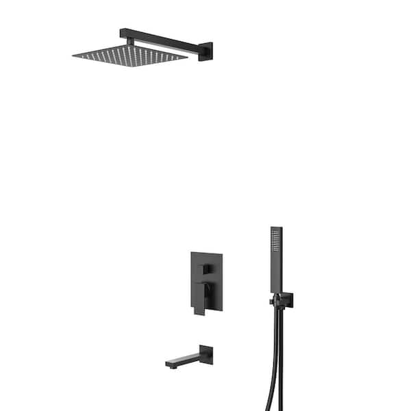 Crozet 3-Spray Ceiling Mount Tub and Handheld Shower Head Shower Faucet 1.8 GPM in Matte Black(Valve Included)