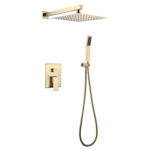 1-Spray Patterns 10 in. Wall Mount Dual Shower Heads in Brushed Gold