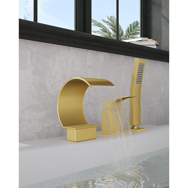 Deluxe High Arc Bathtub Faucet Single-Handle Deck Mount Roman Tub Faucet with Handheld in. Brushed Gold Valve Included