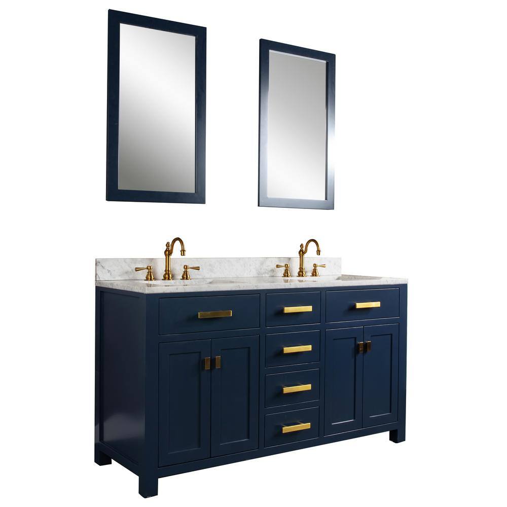 Monarch Blue Double Sink Bathroom Vanity with Carrara Marble Top