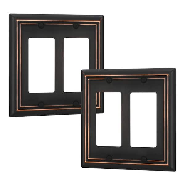Retro 2-Gang Aged Bronze Decorator/Rocker Outlet Metal Wall Plates (2-Pack)