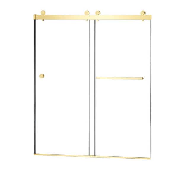 55 in. - 59 in. W x 72 in. H Frameless Double Sliding Shower Door in Brushed Gold with Clear Glass with NANO Easy