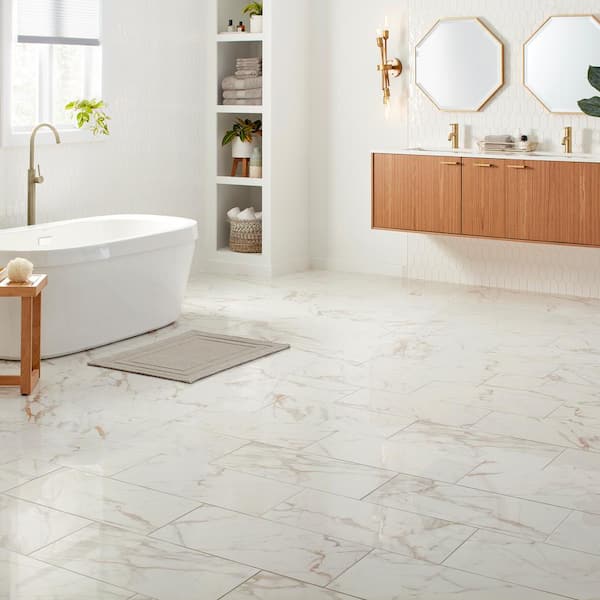 Daltile Quictile 12 In X 24, White Marble Kitchen Floor Tiles Home Depot