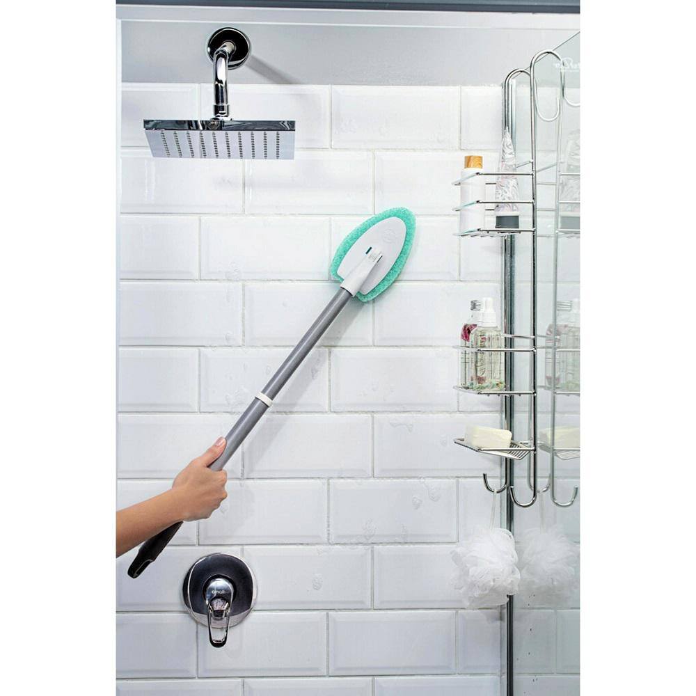 Blue and Silver Steel Handle Shower Scrubber with Recycled PET Bristles (2-Pack)