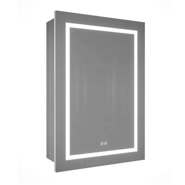 Unbranded 20 in. W x 26 in. H Small Silver Anti-Fog Surface Mount/Recessed Medicine Cabinet with Mirror and Light(Left Open)
