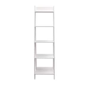 62.2 in. Solid White Wood 5-shelf Ladder Bookcase with Open Back