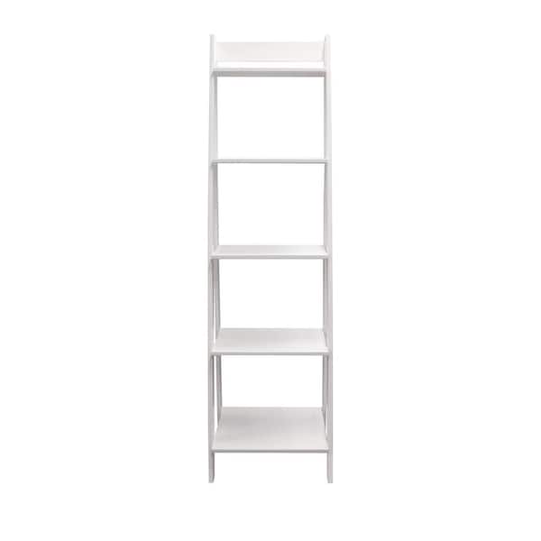 Jela-USA 62.2 in. Solid White Wood 5-shelf Ladder Bookcase with Open Back