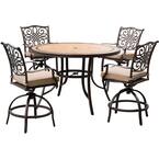 Hanover Monaco 5-Piece Aluminum Outdoor High Dining Set with Round Tile ...