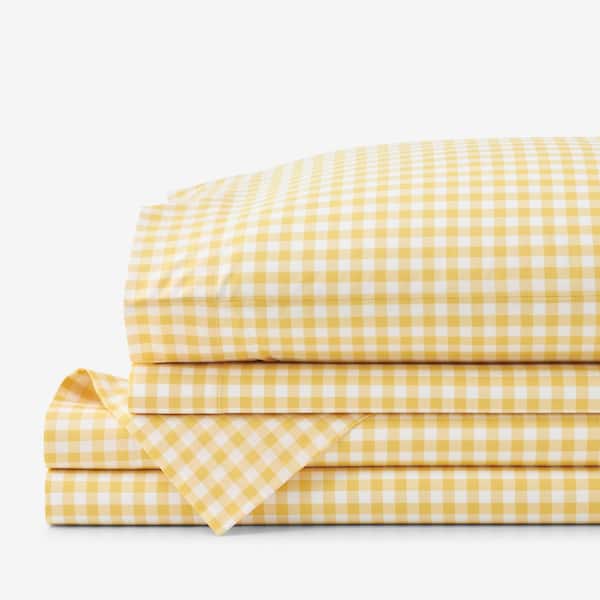 Company Kids Gingham Yellow Organic Cotton Percale Queen Sheet Set