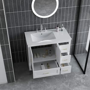 36 in. W x 18.3 in. D x 33 in. H Freestanding Bath Vanity in White with White Ceramic Top Single Basin Sink and Storage