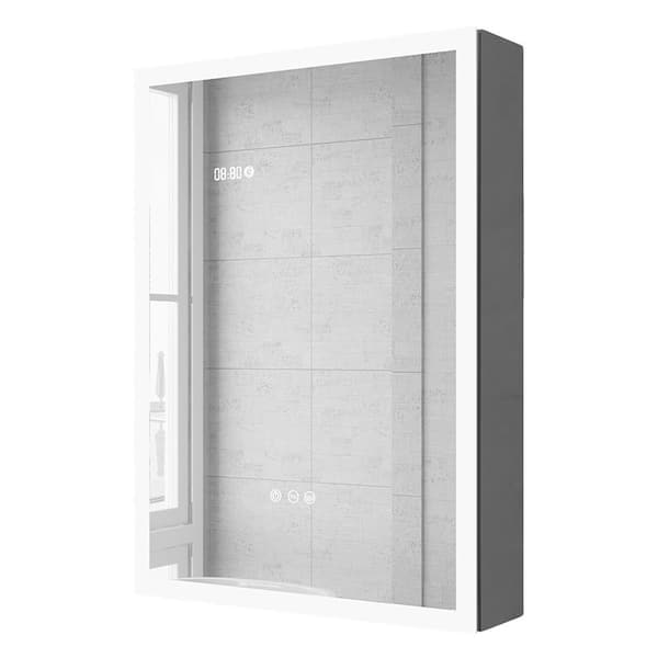 HMMHVV 20 in. W x 28 in. H Rectangular Aluminum Left Surface Mount Smart LED Lighted Wall Bathroom Medicine Cabinet with Mirror