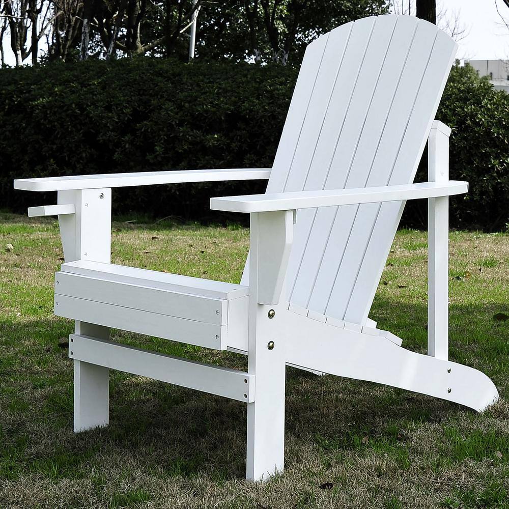 White Wooden Adirondack Chair with Cupholder for Deck