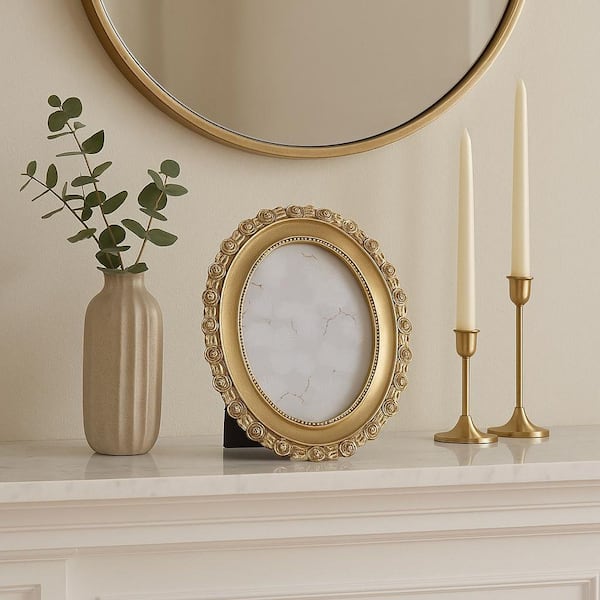 Gold 5 in. x 7 in. Polyresin Rosette Border Oval Picture Frame
