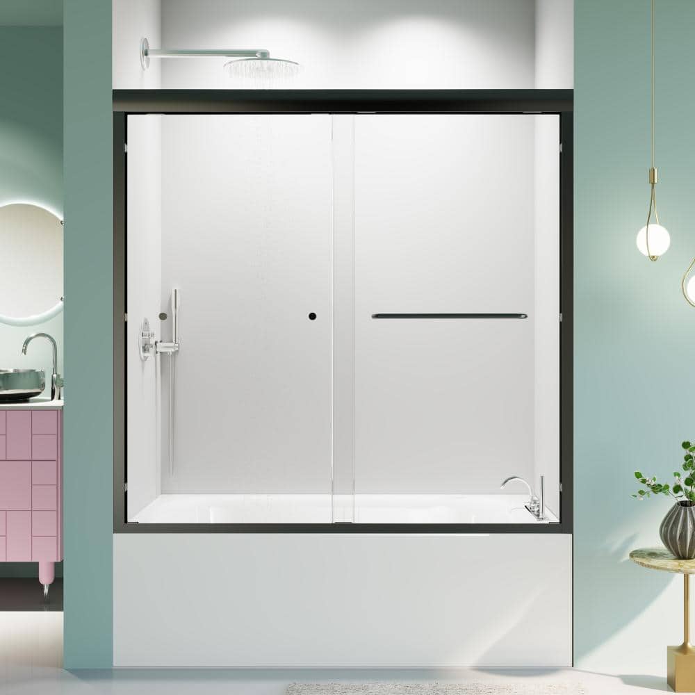 56-60 in. W x 58 in. H Semi-Frameless Double Sliding Tub Door, Matte Black, 1/4 in. Thick Tempered Glass price history on PriceWatchPro