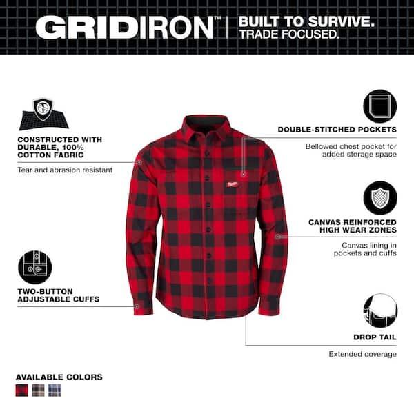 Milwaukee Men's Large Red GRIDIRON Flannel Shirt M551R-L - The