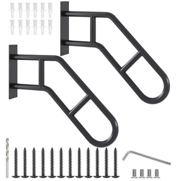 HOMEIBRO Set of 2 Wall Mount 20 in. H x 24 in. W Black Steel Stair Railing Kit 1-3 Steps U-Shaped