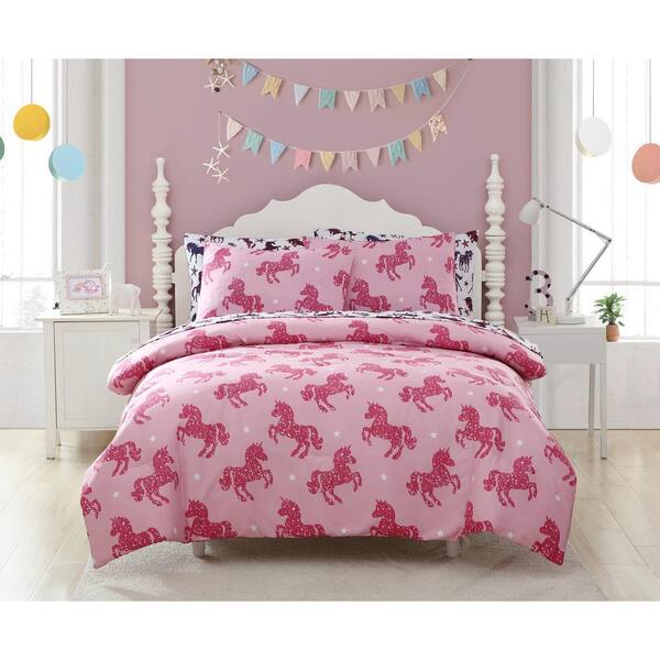 Morgan Home kute Kids Pink Unicorn Sparkle 5-Piece Bedding Set Toddler