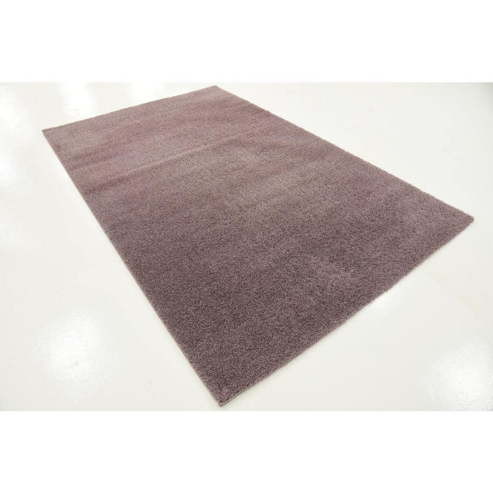 Mauve Rectangular Solid Shag Synthetic Area Rug 5' x 8'