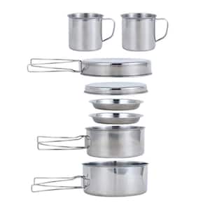 8-Piece Stainless Steel Camping Cookware Set with Pot and Pan for Hiking, Backpacking and Camping