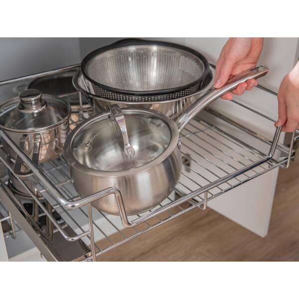 NewAge Products 36 in. Home Kitchen Chrome Steel Pull-Out Basket Organizer