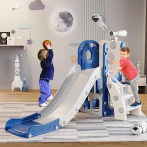 5 ft. Blue and Gray 6-in-1 Astronaut Toddler Slide Kids Indoor Slide for Toddlers 1 to 3, Baby Slide Climber Playset