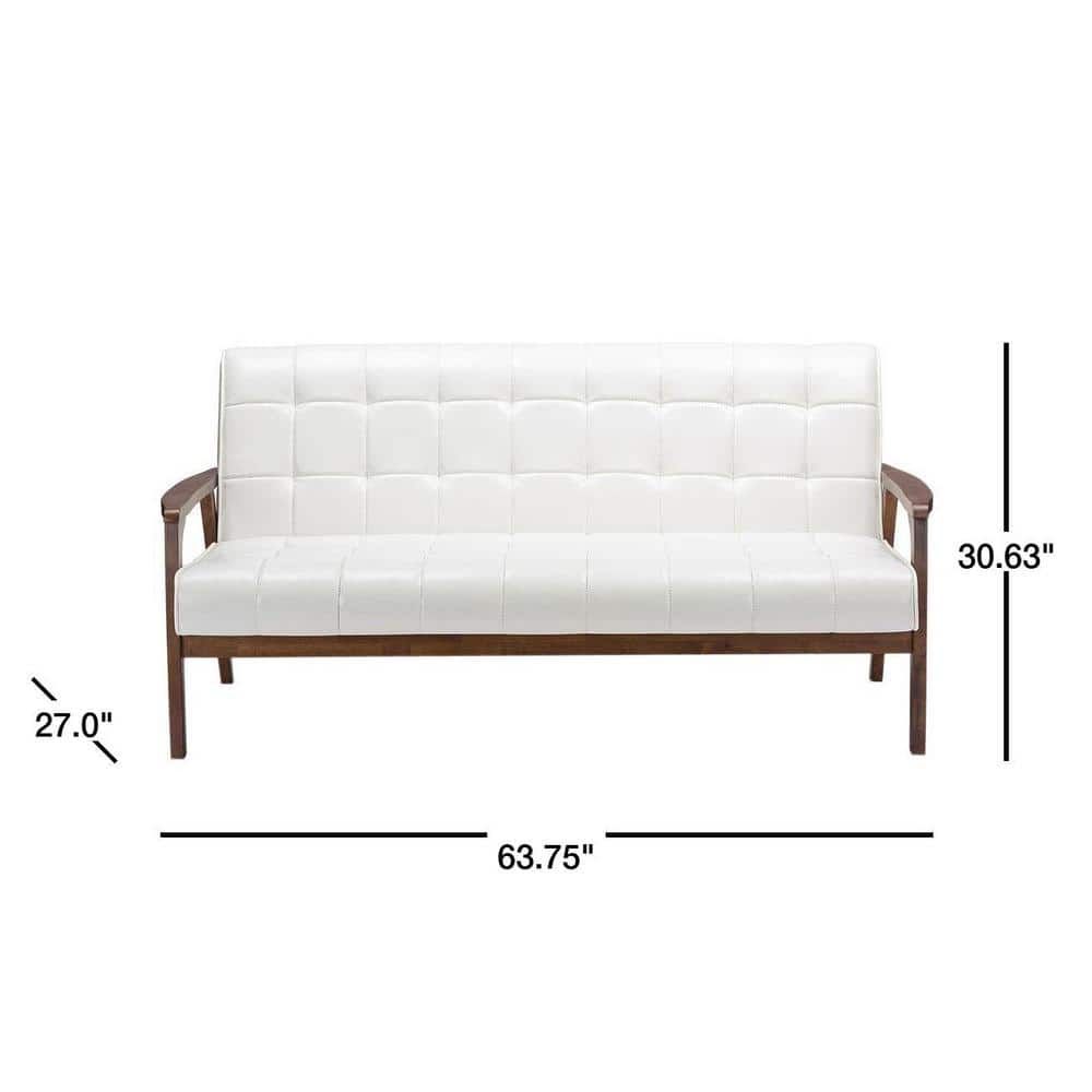 Elegant White Faux Leather Tufted Sleeper Sofa with Wood Accents
