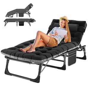 Folding Lounge Chair, 5-Position Adjustable Metal Outdoor Reclining Chair, Folding Chaise Lounge Chair(1-Pack), Black