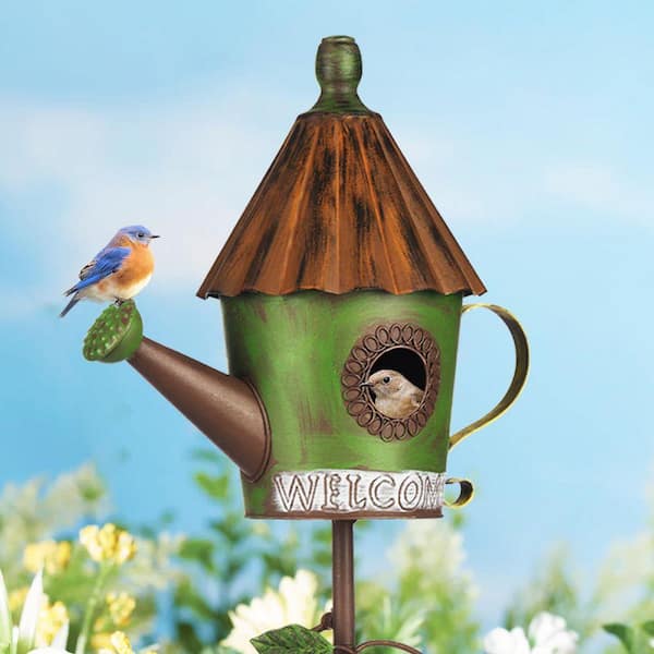 Justincity 57 in. Green Metal Birdhouse Stake with Watering Can