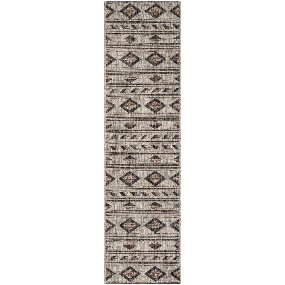 Courtyard Gray/Black 2 ft. x 16 ft. Striped Diamond Geometric Indoor/Outdoor Runner Rug price history on PriceWatchPro