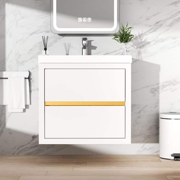 Ziyudura 24 in. Single Sink Floating White Bath Vanity with White