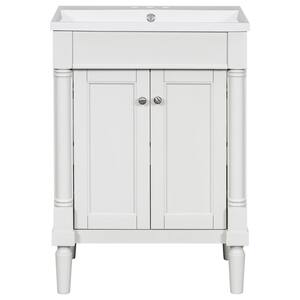 24 in. W x 18 in. D x 34 in. H Freestanding Bath Vanity in White with White Resin Top with Adjustable Shelves