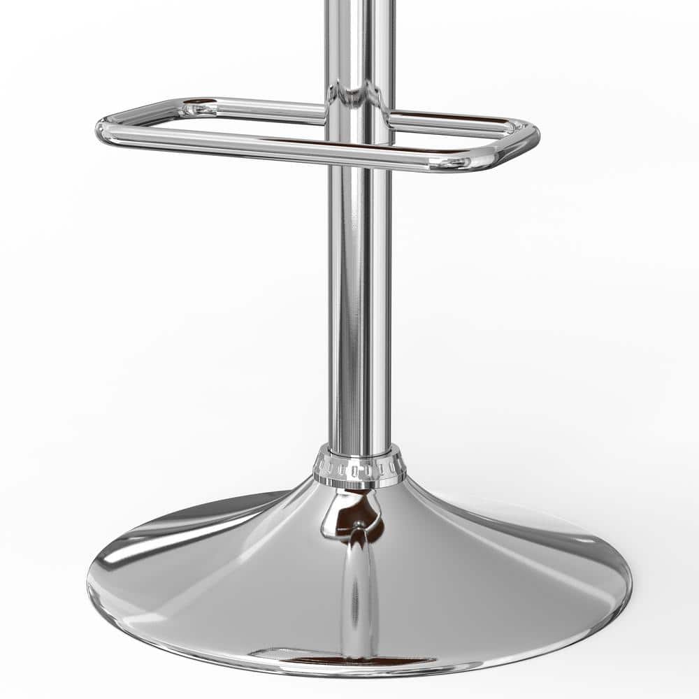 White Faux Leather Adjustable Swivel Bar Stool with Wood Accents
