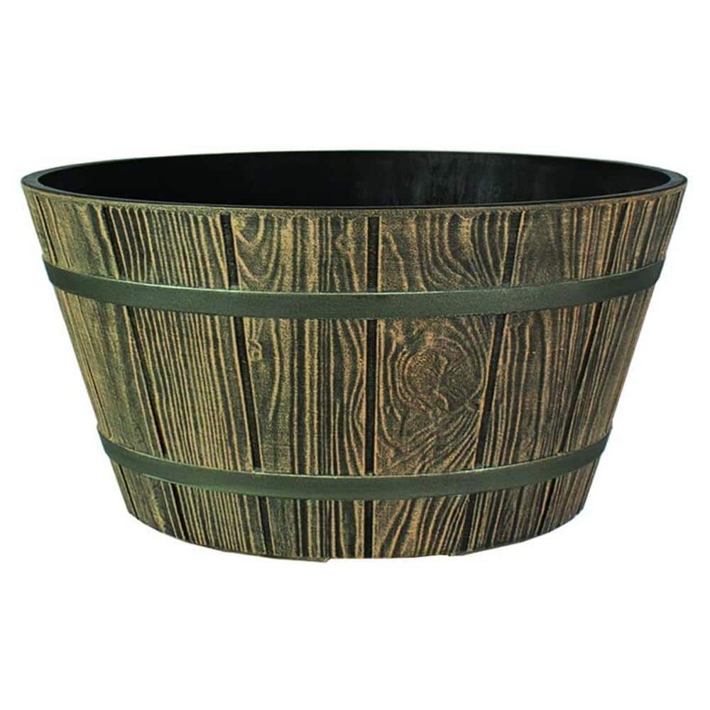 16 Inch Aged Oak Resin Whiskey Barrel Planter