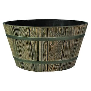 Container Height 16 in. and Width 16 in. Indoor Outdoor Aged Wooden Oak Round Whiskey Barrel Planter, Plastic