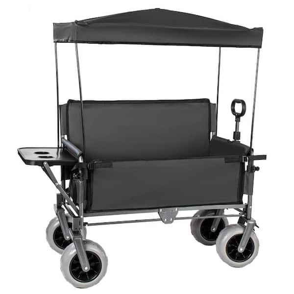 Black 3-in-1 Collapsible Wagon, Folding Wagon Cart with Canopy for Camping, Beach, 500 lbs Capacity