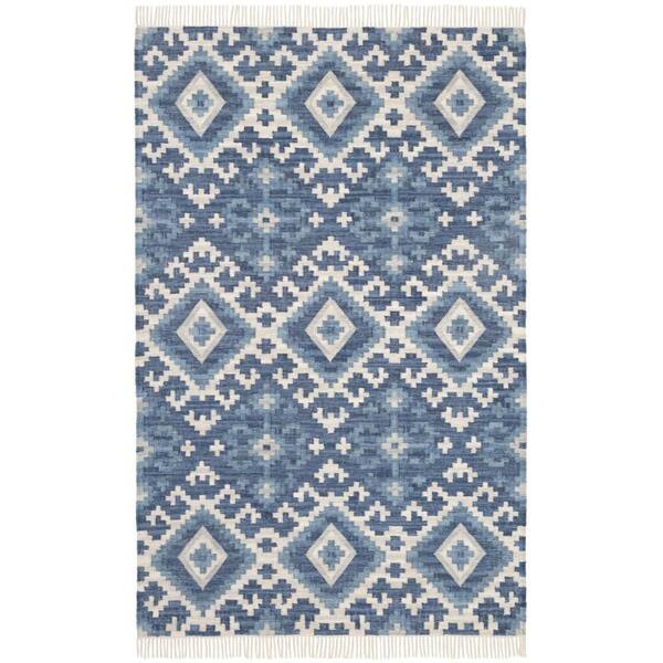 Marmara Kilim Handwoven Cotton Blue 9 ft. x 12 ft. Indoor Area Rug