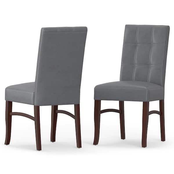 Simpli Home Ezra Contemporary Deluxe Dining Chair (Set of 2) in Stone Grey Faux Leather